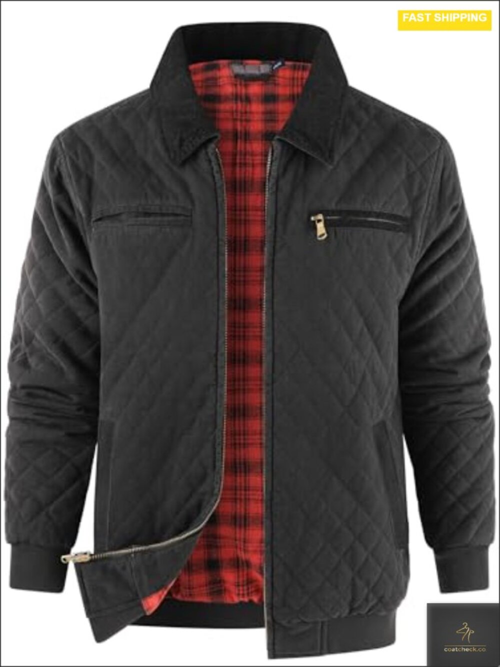 Men's Quilted Cotton Canvas Jacket Flannel Lined Padded